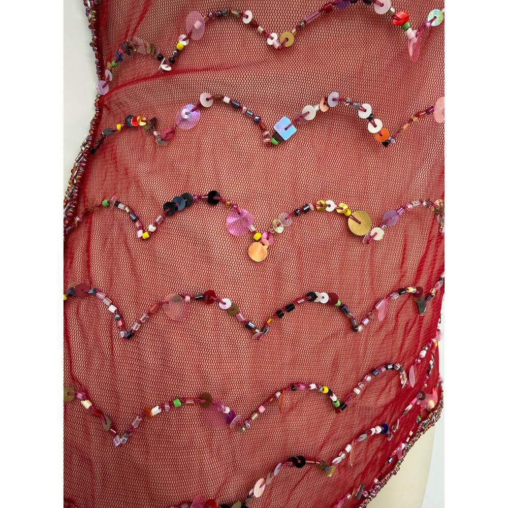 Y2K Vanity Womens M Mesh Backless Sequined Sheer Top Red Festival Fairy - Picture 5 of 10